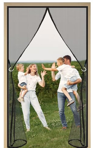 Door easy Fliegengitter Tür 200x270cm Schwarz Insektenschutz Balkontür aus Fiberglas Fliegenvorhang ohne Bohren Magnetvorhang Türvorhänge für Balkontür Terrassentür Wohnzimmer