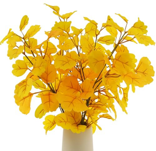 Funzhan 4 Pack künstliche Ginkgo Biloba Stiel 74 cm Lange gelbe Blätter Zweig Herbst Pflanze Dekor Realistisch für Haus Vase Füller Hochzeit Mittelstücke Dekoration DIY Blumenarrangement