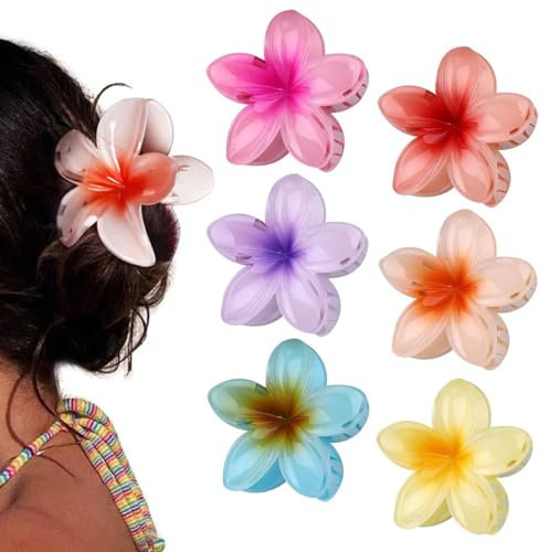 6 Stück Blumen-Haarklammern, Flower Hair Claw Clips, Große hawaiianische Blumenklammer für Frauen, Rutschfest Blumen Haarspangen Damen für Dünnes Dickes Haar