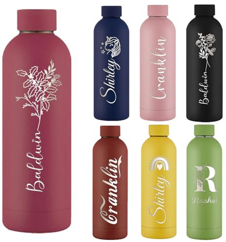 Akmxem Personalisierbare Trinkflasche aus Edelstahl - Auslaufsichere Trinkflasche mit Namen, Thermosflasche 500ml mit Gravur Personalisiert Geschenk