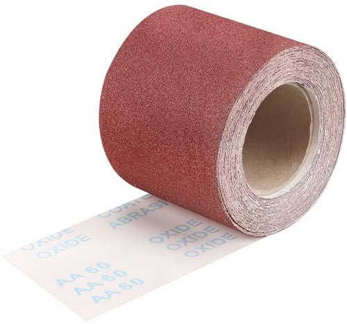 Shineboc Schleifpapier Rolle 115 mm x 10 m Körnung 60 für Hartholz, Farbe auf Holz für Handschleifer Schwingschleifer