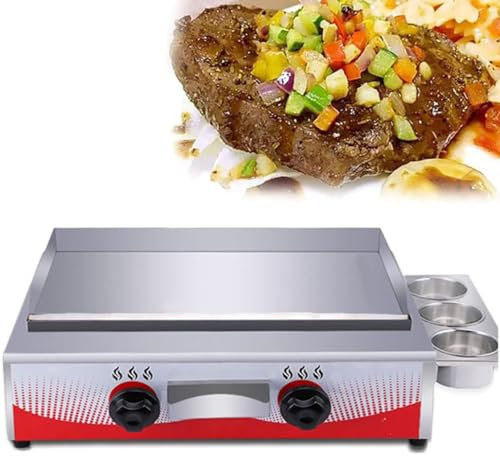 Gewerbliche Gasgrillplatte, Grillplatte mit flacher Oberfläche für die Arbeitsplatte, Ofengrillplatte mit 2 Brennern, einstellbare Temperatur, Restaurantküche,75 * 44 * 23cm