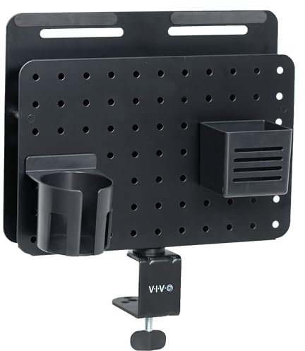 VIVO Steel Clamp-on Rotating Pegboard with Laptop Holder, 14 x 11 inch Magnetic Peg Board, Desk Accessory Organizer, Black, PP-DK02L