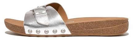 Fitflop Iqushion Adjustable Buckle Metallic-Leather Slides ZILVER - Größe 40