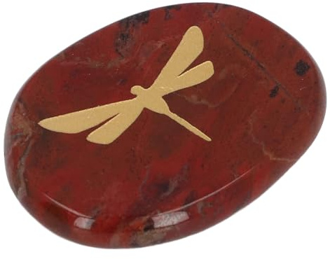 Hand Flatterer, Gold Colored, Carved Dragonfly, Compact, Relaxing and Calming Balancing Stone, for School (Red)