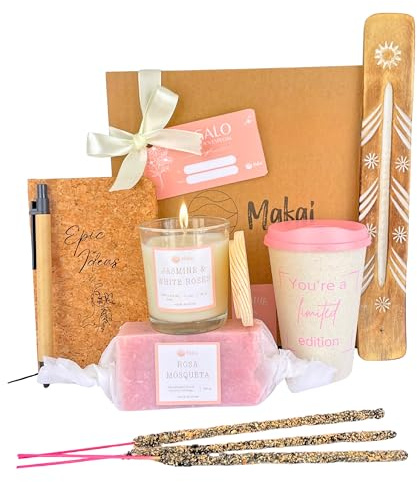 Makai - Pack Regalo mujer, vela aromatica, jabon de manos, libreta pequeña, incienso natural, vaso cafe para llevar, Set Regalo Mujer, Regalo Cumpleaños