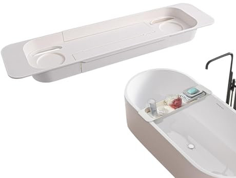 Badewannen-Tablett, Badewannenablage mit ausziehbarem Tisch, robuster und wasserdichter Bad-Organizer mit Wein- und Buchhalter, Bücheraufbewahrung für Kerzen und Shampoo für Tablets