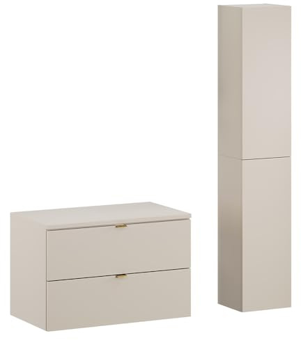 Lomadox Badezimmer Badmöbel Set 2-teilig mit 80 cm Waschtischunterschrank in Kaschmir matt
