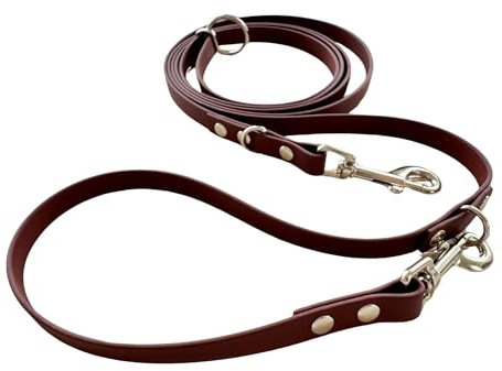 ZAVVIT - Hundeleine Biothane 3m verstellbar - stufenlos – 16mm breit, für 1 oder 2 Hunde – stilvoll, robust & wasserfest - Braun