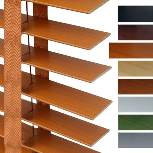 Holzjalousie Innen, Sichtschutz Jalousette Echtholz 5cm Lamellen Verdunkelung Jalousien Für Fenster 80cm 105cm 115cm 120cm 160cm Breite Schwarz(Light Brown)