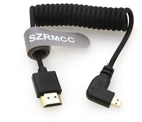 SZRMCC 8K 2.1 Micro HDMI Angle Gauche vers HDMI câble Tressé Spiralé Haute Vitesse pour Go-Pro Hero 3/4 Canon EOS M5 Sony A6000 A7III RX10 Nikon B500 Z6 Raspberry Pi 4 Atomos Ninja 2 Monitor