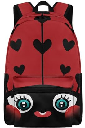 Beauty Collector Love Ladybug Black Red Kids Backpack 17 Travel Backpack Adjustabel School Bag
