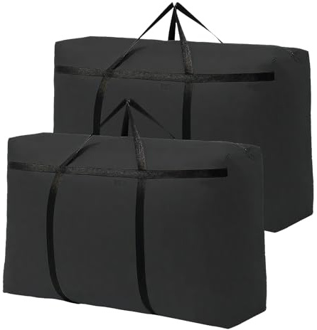 2 Stück 180L Extra Aufbewahrungstasche, 600D Oxford Stoff Heavy Duty Umzugstasche Wasserdichte Tragetaschen mit Reißverschlüssen Handgriff Für Kleidung Bettzeug Aufbewahrung (100 * 60 * 30cm)