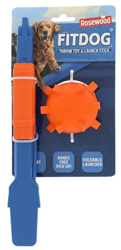 Rosewood FitDog Ball mit Wurfvorrichtung – Robustes Hundespielzeug zum Kauen, Werfen und Apportieren – Schwimmfähig und springend – Kompakter Steck-Launcher für Land und Wasser