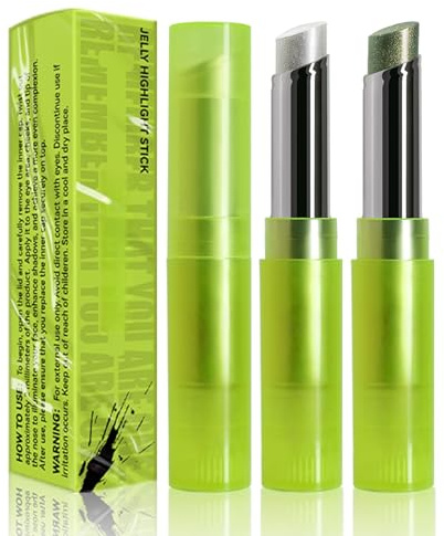 Crystal Jelly Face Highlighter/Lidschatten-Stick, schimmernder Glitzer, Lidschatten, Highlighter, Aufheller, Bleistift, Wachsmalstift, leicht, leuchtendes Finish, lang anhaltende Ausstrahlung, 2 Stück