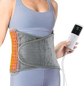 Heating Lower Back Belt for Pain Relief, 3-in-1 Thermal Waist Wrap with Magic Tape & Heating Pad Portable Rechargeable Electric Heat Massager with 9 Temperatures for Office, Car, Period, Men & Women