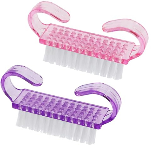 Nail Brush with Handle, 2Pcs Nail Cleaning Brushes Nails Scrubbing Brushes Fingernail Cleaning Brush (Purple Pink)
