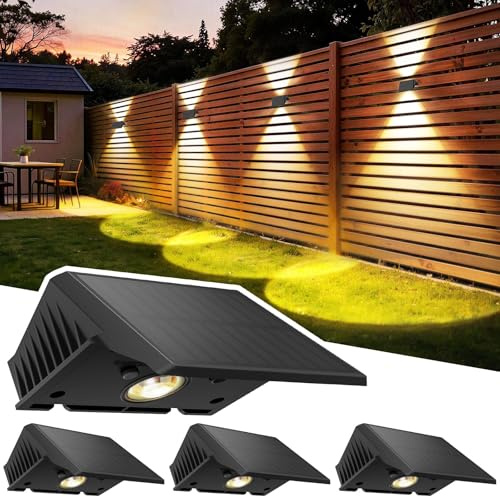 Delaiglow Solarlampen für Außen,4 Pack wandleuchte Solar aussen Solarleuchten Nach Oben und Unten Beleuchtet IP67 Wasserdicht 120LM solarlampen für Garten Zaun Deck Warmweiß