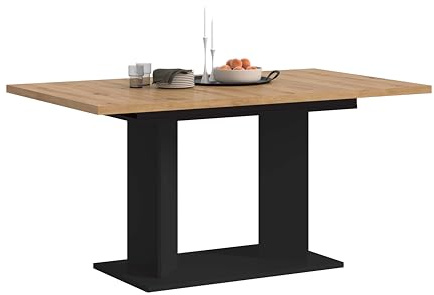 xonox.home – Esstisch Gustav 150-190x76x90 cm in Artisan Eiche Nachbildung und Schwarz – Großer ausziehbarer Tisch mit Doppelsäule – variabel anpassbar, ummantelte Kanten & inklusive Montageanleitung