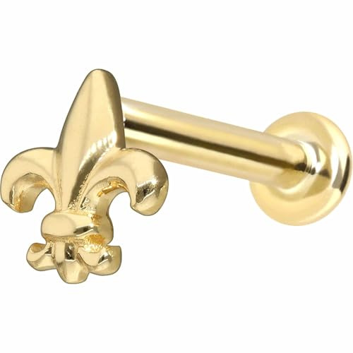 PIERCINGLINE Labret en or 14 carats avec filetage intérieur Lily en or 585 – Couleur or rose, doré, argenté
