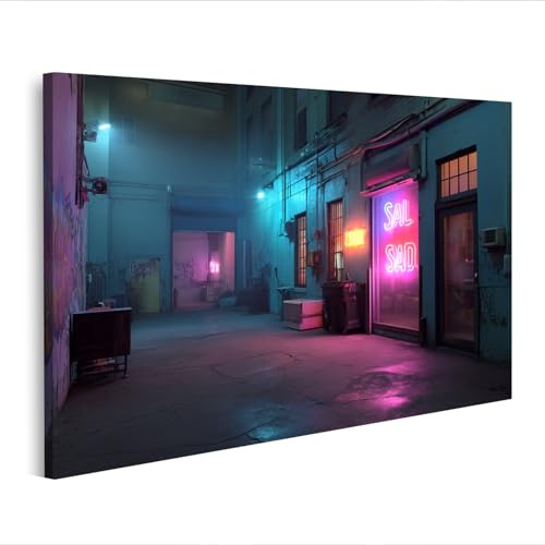 islandburner Bild auf Leinwand Neonlichter in einer urbanen Gasse bei Nacht - Edition S1