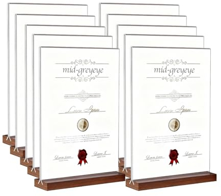midgreyeye 10 Stück A6 Premium Acryl Tischaufsteller mit Holz Sockel Aufsteller A6 für Büro Restaurant Cafe Shop Hochzeit