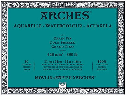 ARCHES 31 x 41 cm 640 GSM Cold Pressed Glued on 4 Sides Block Watercolour Paper - Natural White (Pack of 10 Sheets)