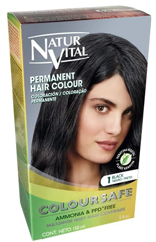 NaturVital Coloursafe Tinte Permanente Tono 1 Negro | Máxima Cobertura de Canas | Sin Amoníaco - 150 ml