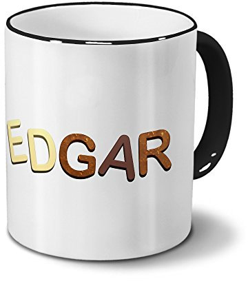 printplanet Tasse mit Namen Edgar - Motiv Schokoladenbuchstaben - Namenstasse, Kaffeebecher, Mug, Becher, Kaffeetasse - Farbe Schwarz