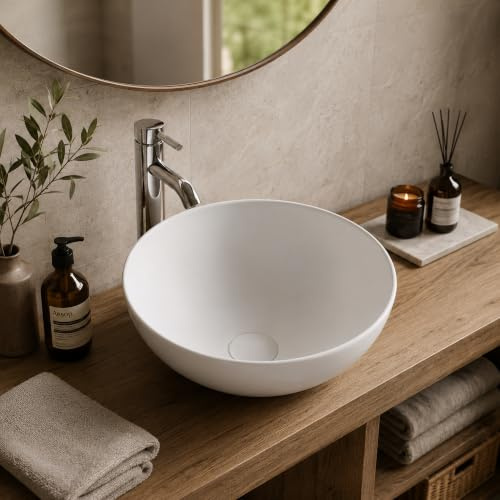 Tvättställ design tvättfat tvättställ vaxbord rund högglans vit keramik 400 x 400 x 140 mm, (bol) från Art-of-Baan®