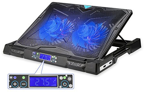 Tecknet Auto Laptop Cooling Pad Fits 12-17.3 Notebooks, Adjustable Height Gaming laptop cooler With 2 USB ports And 2 Powerful Fans, Silent Ergonomic Laptop Fan Stand For Desk with LED display