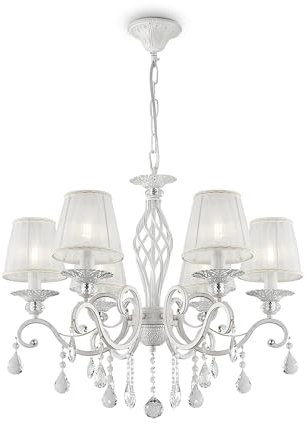 Maytoni Stilvoller eleganter Kronleuchter, Metall in weißer Farbe, Prechtiger Kristalldekor, Shabby Chic, 6-flammmig, exkl. E14 6x40W 220-240V für Wohnzimmer, Küche, Schlafzimmer, Esszimmer