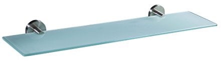 Ambrosya® | Estante exclusivo hecho de acero inoxidable y vidrio | Baño cuarto de baño estante de vidrio soporte toalla toallero pared (Acero inoxidable (Cepillado), 50 cm x 12 cm)