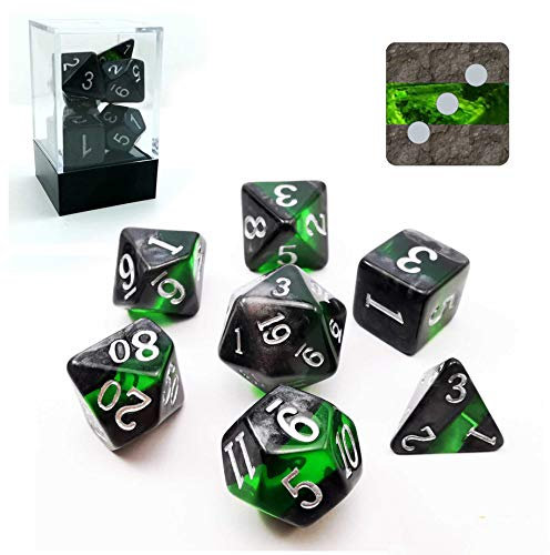 Bescon Polygonal Würfel Spielwürfel Mineralische Steine GEM Vines D&D Dice Set of 7, RPG - Rollenspiel Polyedrische Dice 7pcs Set of Emerald