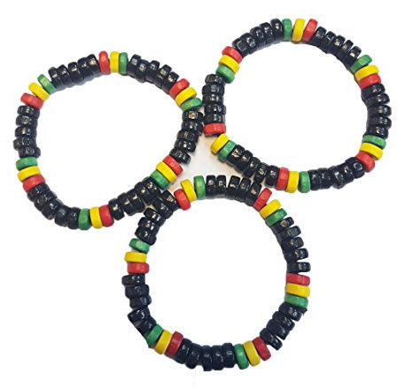 3-teiliges Armband-Set aus Holz, Rasta-/Bob Marley-Stil
