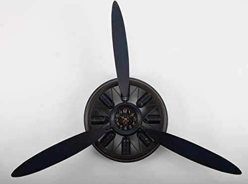 point home Design-Wanduhr Flugzeug-Propeller aus Metall, Retro, blau, 79cm