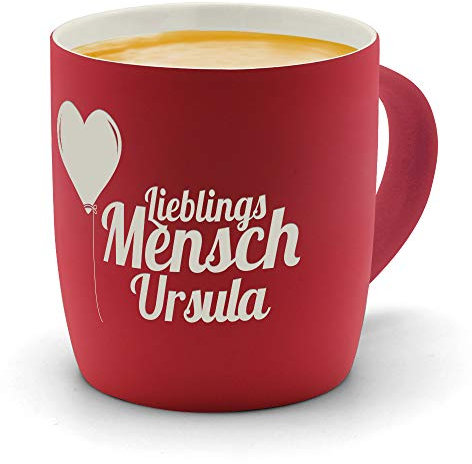 printplanet - Kaffeebecher mit Namen Ursula graviert - SoftTouch Tasse mit Gravur Design Lieblingsmensch - Matt-gummierte Oberfläche - Farbe Rot