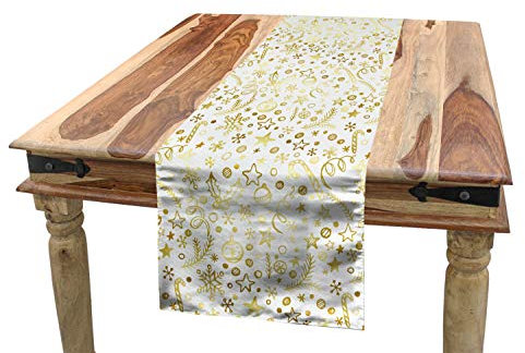ABAKUHAUS Weihnachten Tischläufer, Gekritzel wirbelt, Esszimmer Küche Rechteckiger Dekorativer Tischläufer, 40 x 225 cm, Gelb und Sepia