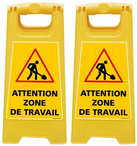 Lot de 2 Chevalet de signalisation - Attention Zone de Travail - Dimensions 600x300mm