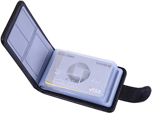 wisdompro Credit Card Holder for Men & Women, PU Leather RFID Blocking Debit Card Wallet ID Bank Card Case with Magnetic Shut (Build in 20 Card Slot)-Horizontal