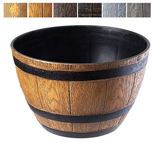 KADAX Ø33 cm – Pot de Fleurs en Plastique pour intérieur et extérieur, Cache-Pot Imitation Bois, Design tonneau élégant (Marron Clair)