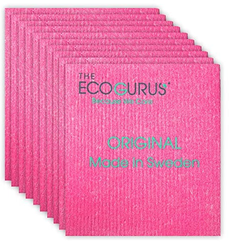 The EcoGurus Paños suecos para Cocina, paños de Cocina suecos Naturales Altamente absorbentes, paño de Esponja de celulosa, Color Rosa