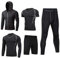 HZQIFEI Herren 5 Stücke Sport Anzug Schnell Trocken Joggen Kleidung Strumpfhosen Laufanzüge Kompression Shirt Gym Training Lauf Trainingsanzüge (Stil#4, XL)