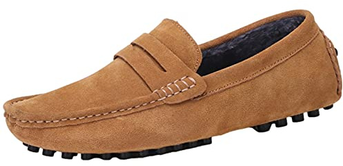 Jamron Herren Wildleder Penny Loafers Mokassin Slippers | Atmungsaktive Lederfutter, Herausnehmbare PU-Einlegesohle, Leichte Laufsohle, Lässig & Elegant, Fahrerschuhe
