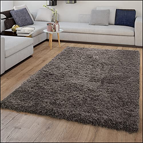 TT Home Teppich Hochflor Flokati Look Flauschig Langflor Einfarbig Trend Shaggy Anthrazit, Größe:Ø 200 cm Quadrat