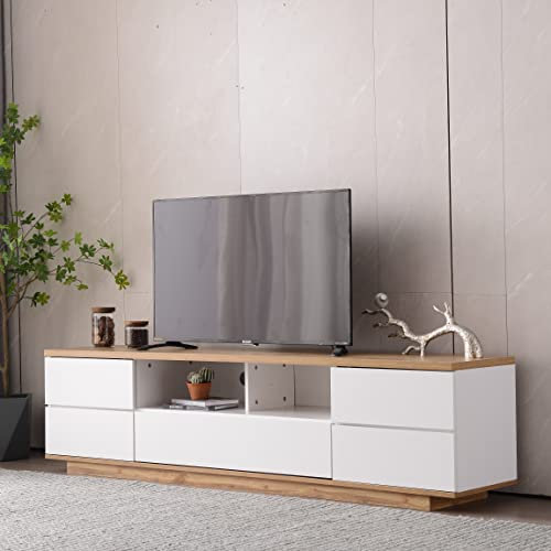 Merax TV-Schrank, Weiß + Holzfarbe, 180cm