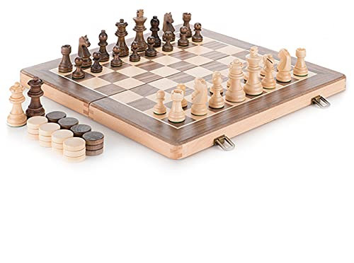 FURUIWUFENG Schachspiel 15x15 Holzschach Set Luxus Große Backgammon Set Professionelle Schachbrett Spiel Reise Geschenk für Schachliebhaber und Lernende Magnetisches faltbares Schachbrett