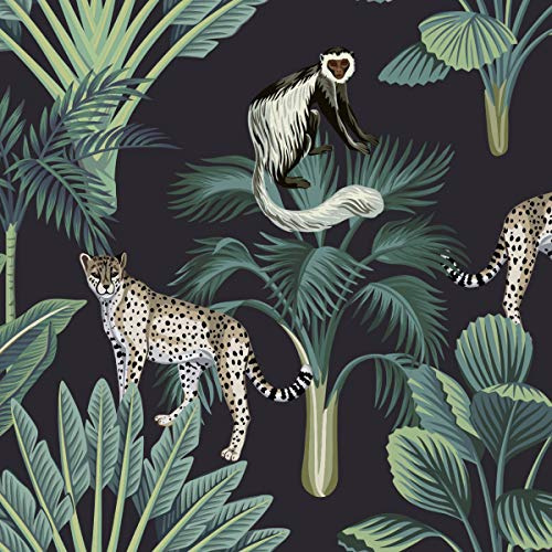 Wallepic Non-Woven Photo Wallpaper Forest Jungle Plants Trees Palm Trees 104 x 70.5 Modern XXL Exotic Animals Monkey Living Room Bedroom Office Hallway Multicoloured Abstract Width 104 x Height 70.5