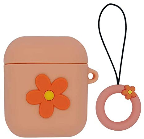 Kompatibel mit AirPods Hülle Blume, Niedliche 3D Cute Cartoon Silikon Hülle Schutzhülle Kinder Teenager Mädchen Frauen für AirPods 1/2 Case Blume Cover - Orange