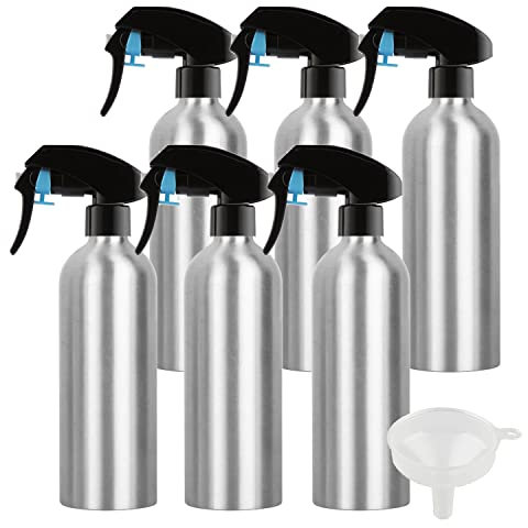 ZEOABSY 6 Stück 500 ml Leere Aluminium Sprühflasche mit Schwarz Sprühkopf Feinen Nebel Wassersprüher Zerstäuber für Pflanzen Blumen Reinigung Garten Kosmetik Küche Reinigung Friseur, Trichter